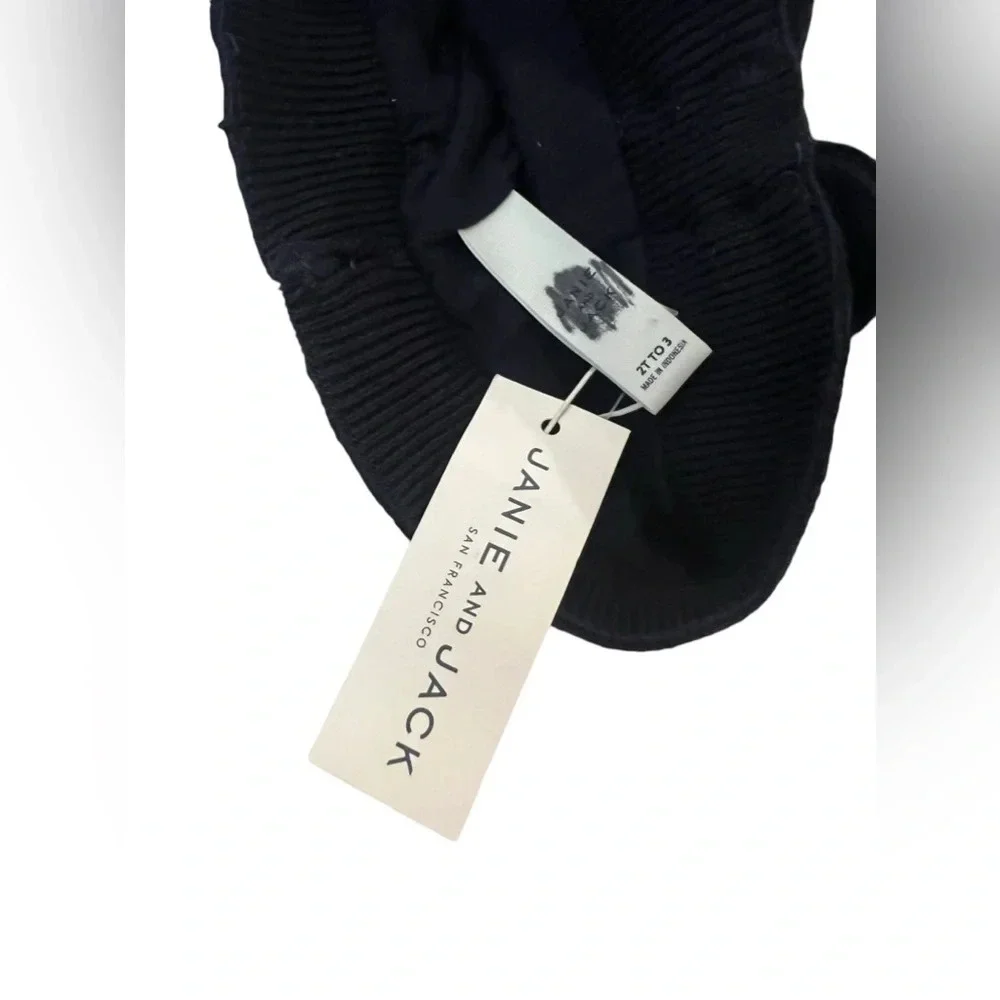 NWT Janie & Jack Toddler girls Navy Bow Front Knit Hat winter beanie warm 2T-3T
